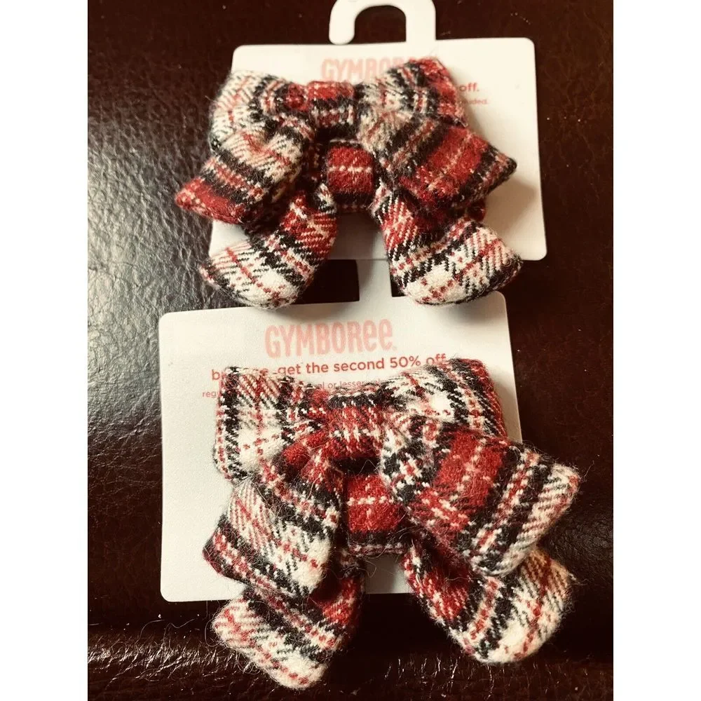 NWT Gymboree Red BLACK WHITE HOLIDAY PICTURES PLAID BOW CLIPS Accessory Xmas NEW